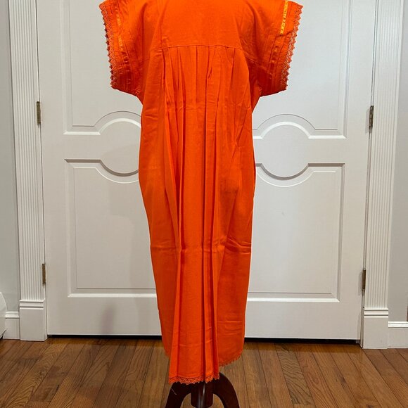 Mexican orange dress, Oaxaca dress, hand embroidery dress. - Picture 9 of 9